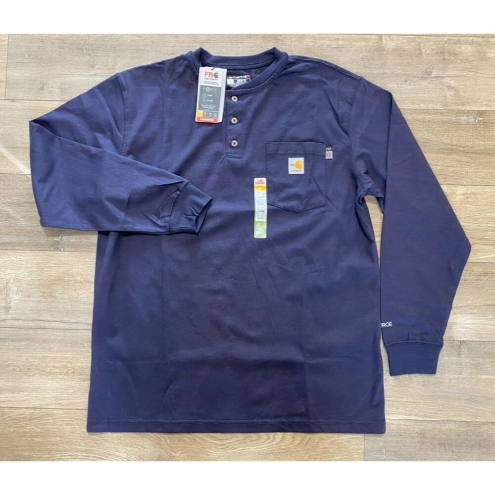 Carhartt Force FR Mens L Navy Blue Flame Resistant Long Sleeve Cat2 Pocket